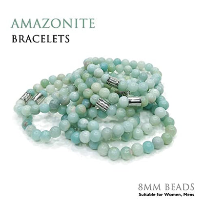 Morchic 8mm Genuine Gemstone Stretch Bracelet for Women Men Unisex, Natural Energy Crystal Stone Beads, Classic Simple Design Cuff Birthday Gift 7.5 Inch - color: Amazonite B