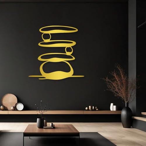 Balancing Stones Metal Wall Art, Pebble Wall Art, Zen Decor for Home, Calming Decorations, Zen Metal Artwork, Yoga Decorations, Gift for Yoga Lovers, Living Room Decor (Gold, 19"x18"|47x45 cm)