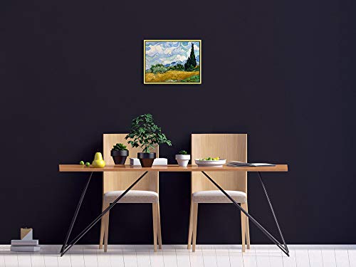 Wieco Art Framed Wall Art Canvas Prints of Wheat Field with Cypresses by Van Gogh Paintings Reproduction Abstract Artwork for Wall Decor Golden Frame - size: 16"L x 12"W