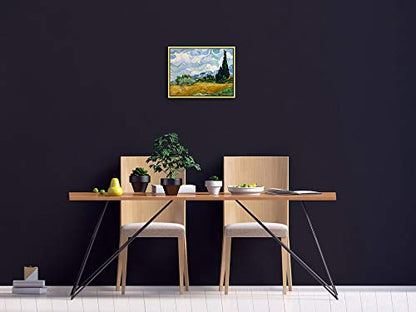 Wieco Art Framed Wall Art Canvas Prints of Wheat Field with Cypresses by Van Gogh Paintings Reproduction Abstract Artwork for Wall Decor Golden Frame - size: 16"L x 12"W
