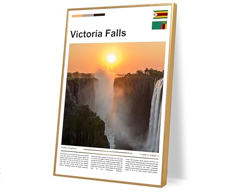 Poster original design Victoria Falls wall art(30"x20" Wrapped Canvas) Zambia Zimbabwe border African nature photography Mosi oa Tunya landscape sunrise scenery natural wonder picture home decor - color: Victoria Falls, size: 30"L x 20"W