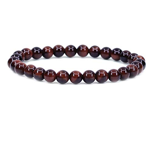Natural Gemstone 6mm Round Beads Stretch Bracelet 7 Inch - color: Red Tiger Eye
