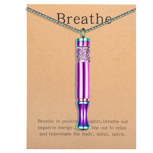 Anxiety Relief Pendant Mindfulness Breathing Necklace - Essential Oil Diffuser & Personal Inhaler Aromatherapy Necklaces for Women & Men (Rainbow) - color: Rainbow