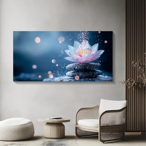 Iallbin Zen Stone Wall Art & Zen Wall Decor, Single Luminous Lotus Flowe Spiritually Uplifting Quality -for Yoga Meditation Room, Spa & Bathroom, Lavender-Pink Art Deco Style, Ready to Hang, 58x29 Inches - color: Lavender-Pink, size: 48"L x 24"W