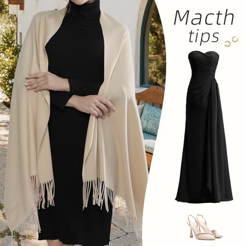 RIIQIICHY Women's Scarf Pashmina Shawls and Wraps for Evening Dress Bridesmaid Wedding Bridal Winter Warm Long Large Scarves - color: Beige