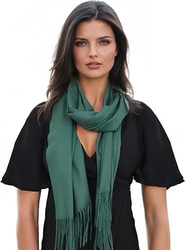 Ocomfly 100% Pashmina Scarf for Women - Premium Womens Scarves - Gift Boxed - Shawls or Wraps - Ultra Soft and Warm - color: Fern Green