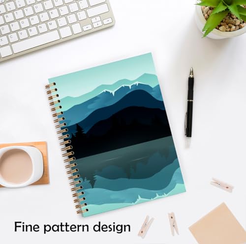 Mountain Lake Landscape Notebook, Blue Green Abstract Scenery Journal, Nature Lover Gifts Journal, Nature Mountain Tree Landscape Hardcover Spiral Notebooks, 5.5x8.3 Inch - color: Color_21