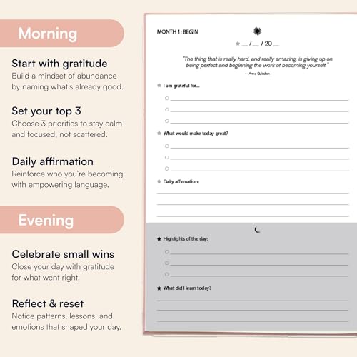 Gratitude Journal 6-Month Daily Affirmation Planner - Hardcover Guided Reflection Journal with Inspirational Quotes, Self Care & Mindfulness Gift Notebook