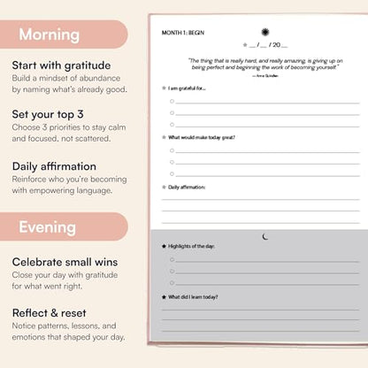 Gratitude Journal 6-Month Daily Affirmation Planner - Hardcover Guided Reflection Journal with Inspirational Quotes, Self Care & Mindfulness Gift Notebook