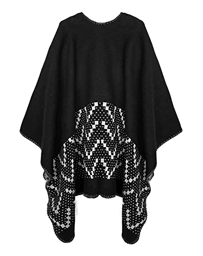 Urban CoCo Women's Color Block Shawl Wrap Open Front Poncho Cape - color: Series 26-black