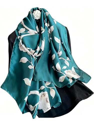 Large Shawl Scarf For Women Lightweight Wraps Silky Headscarf Long Sunscreen Scarfs - color: T3 Blue Peony / 70"x 35"