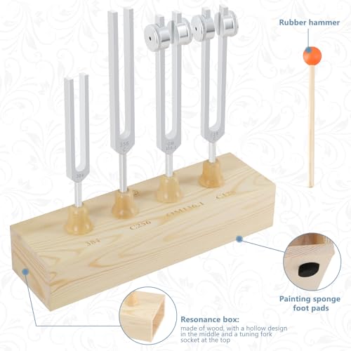 EASTROCK Tuning Fork 4 pcs Set for Music (384 hz, 256 hz, OM136.1 hz, 128 hz) for Sound Healing Meditation Energy Work Therapy Yoga - 4pcs Tuned Forks - size: 4SET+RB