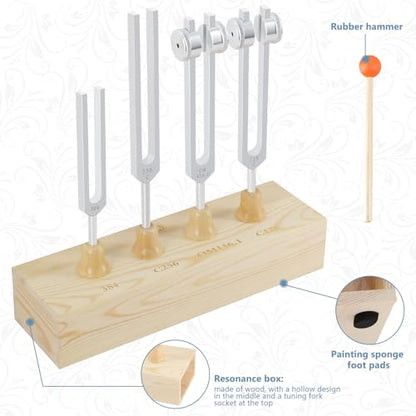 EASTROCK Tuning Fork 4 pcs Set for Music (384 hz, 256 hz, OM136.1 hz, 128 hz) for Sound Healing Meditation Energy Work Therapy Yoga - 4pcs Tuned Forks - size: 4SET+RB