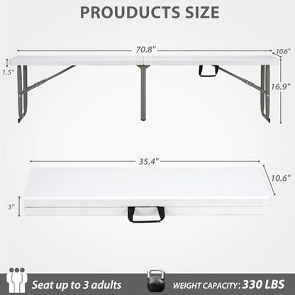 6ft Plastic Folding Bench with Carrying Handle & Lock, Portable Outdoor Bench in Garden Picnic Camping Dining Party Seat, Waterproof Bench for Soccer Activities, Firm and Durable (2Pack C) - size: 2Pack C