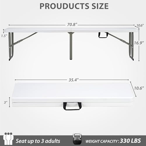 6ft Plastic Folding Bench with Carrying Handle & Lock, Portable Outdoor Bench in Garden Picnic Camping Dining Party Seat, Waterproof Bench for Soccer Activities, Firm and Durable (2Pack A) - size: 2Pack A