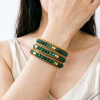 YGLINE Natural Stone Wrap Bracelet for Women Boho Bracelets Healing Crystal Beaded Bracelet Adjustable 3/5 Wraps Bracelet Handmade Birthday Gifts for Women - color: Green Agate(3 wraps)