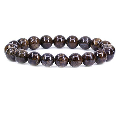 Amandastone Natural Gemstone 10mm Round Beads Stretch Bracelet 7 Inch - color: Bronzite