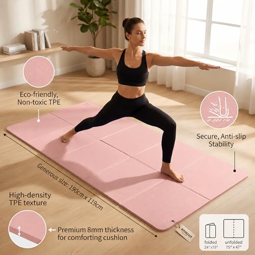 TPE Yoga Mat with Hanging Holes, Wall Mount Workout Mat, Shock Absorbent Fitness Pad for Home Gym, Pilates & Meditation - color: pink foldable