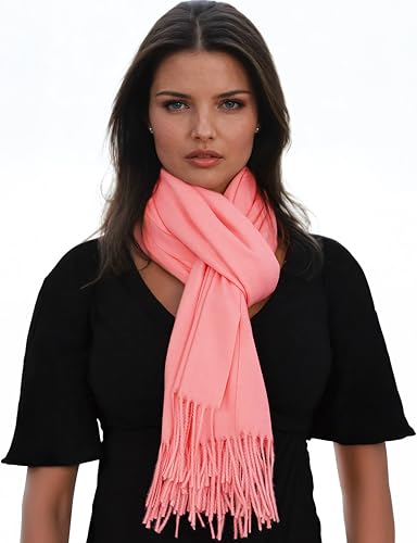 Ocomfly 100% Pashmina Scarf for Women - Premium Womens Scarves - Gift Boxed - Shawls or Wraps - Ultra Soft and Warm - color: Peach Pink