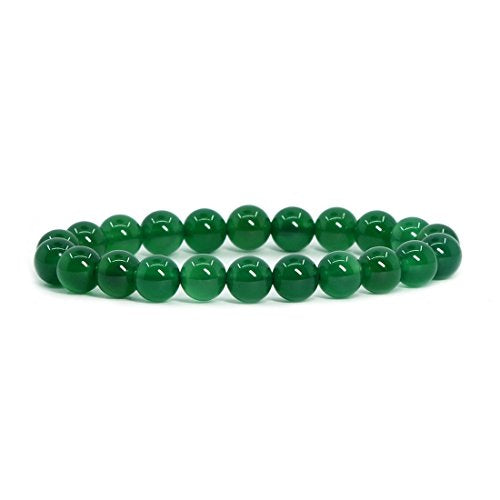 Justinstones Gem Semi Precious Gemstone 8mm Round Beads Stretch Bracelet 7 Inch Unisex - color: Green Agate