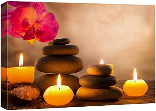 Canvas Prints Wall Art - Spa Still Life with Aromatic Candles and Zen Stones | Modern Wall Decor/Home Decoration Stretched Gallery Canvas Wrap Giclee Print & Ready to Hang - 12" x 18"