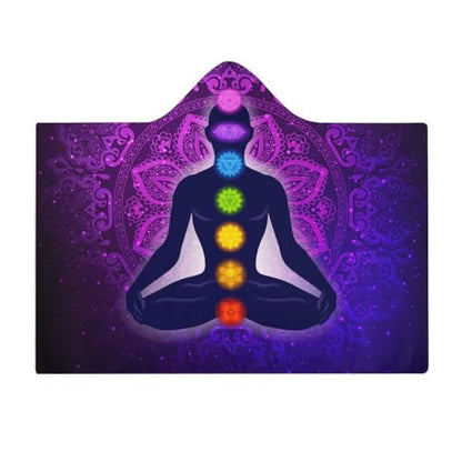 Seven Chakra Yoga Meditation Lotus Purple Mandala Large Size Comfortable Hooded Blanket, Warm Blanket 50"x60" - color: Seven Chakra Yoga Meditation Lotus Purple Man, size: 50"x60"