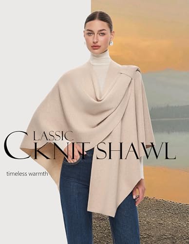 PULI Womens Large Cross Front Poncho Sweater Wrap Topper Knitted Elegant Shawls Cape for Fall Winter - color: Extra Warm Barley Twist