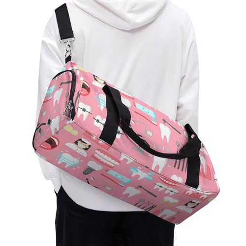 Teeth Dental Seamless Pattern Pink Large Capacity Portable Fitness Bag, Easy to Carry - color: Teeth Dental Seamless Pattern Pink