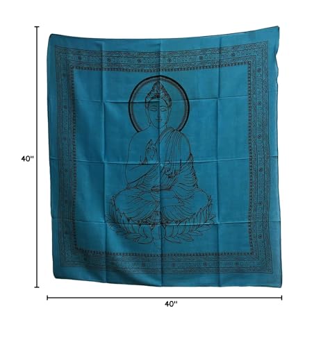 Buddha Indian Cotton Yoga Meditation Prayer Altar Cloth (40" x 40") (Turquoise) - color: Turquoise