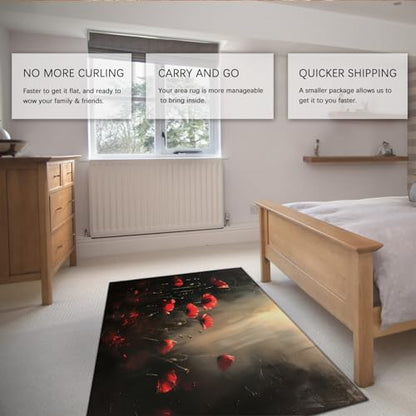 Meditation Area Rugs 8x10 Fluffy Cozy Red Floral Rug Lightweight Low Pile Anti Fatigue Carpets with Rubber Backing for Bedroom Study - size: 8'x10'/96x120inch/244x305cm