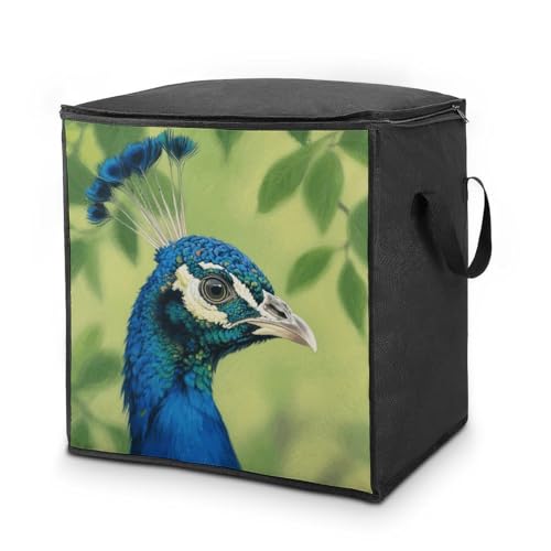 Peacock Head Storage Bag Portable Closet Organizer Storage Bags Quilt Storage Bags with Zippered Breathable Storage Bag with Carry Handles for Blanket Pillow Bedding
