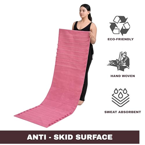 Sivi Herbal Organic Cotton Yoga Mat - Eco-Friendly Hand-Woven Non-Slip Rug - Thick & Comfortable (24”x72”x5mm) for Home Fitness & Yoga - color: Hibiscus