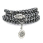 6mm 108 Mala Beads Bracelet, Yoga Zen Necklace with Buddha and Lotus Charm for Prayer - style: Hematite