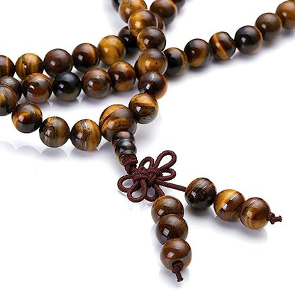 108 Mala Beads Necklace 7 Chakra Tree of Life Pendant Prayer Buddha Bracelets Healing Stone Yoga Men Women Jewelry - color: Stones Tibetan Tiger Eye