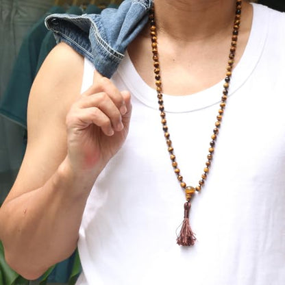 Mala Prayer Beads Necklace for Men - Protection Healing Crystal Beaded Necklace Japa Mala Necklaces with Tassel Natural Stone Jewelry for Meditation and Yoga