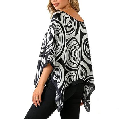Women's Satin Cover Up Short Poncho Tops Sheer Chiffon Boho Pashmina Shawl Beach Soft Shawl - color: Style31