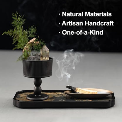 Zen Heal Tabletop Ritual Set – Goblet with Citrine, Preserved Fern & Dehua Gold-Glazed Teacup, Bamboo Tray & Palo Santo | Meditation Décor, Feng Shui Crystal Gift Box for Home or Office - style: Zen Heal