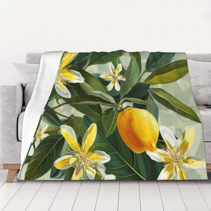 Yellow Lemon Flower Prints Throw Blanket (320g Flannel) Anti-Pilling Warm Fuzzy Blankets for Bed Sofa Couch Travel 40x30 Inch - color: Yellow Lemon Flower, size: 40x30 Inch