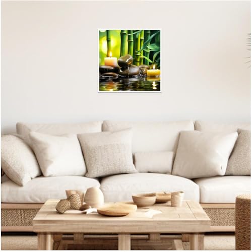 CCWORKERRY Zen Canvas Wall Art Green Bamboo Wall Decor Prints Zen Stones Picture Spa Candle Painting Relaxing Bathroom Office Meditation Decor Unframed (24.00"x24.00") - size: 24.00"x24.00"