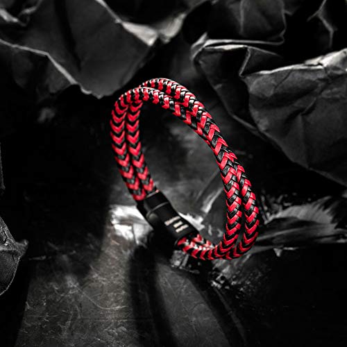 murtoo Mens Bracelet Leather Braided, Brown and Black Leather Bracelet for Men - color: Black-red, size: 8.46"