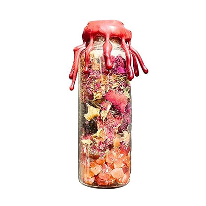 BlkGrlMagick Handcrafted Pocket Love Spell Jar, Moon Charged Real Crystals, Homegrown Herbs for Romance, Ex, Lover, Marriage, Soulmate Manifestation, Sealed Spelled Wax, for Home, Office, Purse - size: Love Spell