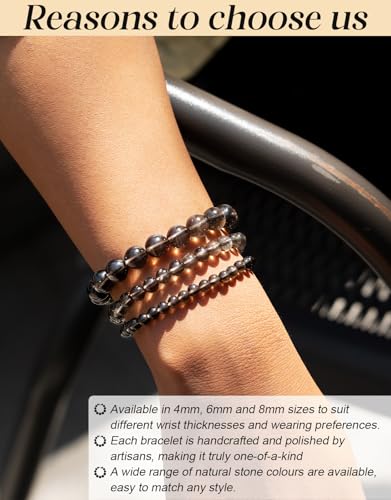 Natural Stone Beaded Bracelets for Men Women, Healing Crystal Energy Protection Bracelet with Gift Card, Christmas Birthday Valentines Jewelry Gifts, 4mm 6mm 8mm - color: Smoky Quartz(Protection & Grounding), size: 6mm