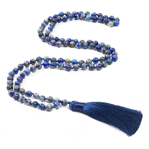 8mm Natural Stone 108 Mala Beads Necklace for Men and Women - color: Lapis Lazuli