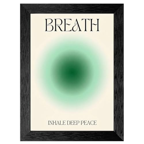 Minimalist BREATH Aura Framed Wall Art - Green Gradient Zen Mindfulness Poster with Premium Black Frame - Modern Spiritual Decor Ready to Hang for Living Room or Office - 12x16 Inch - color: 4 Framed Version, size: 16"L x 12"W
