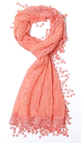 Cindy and Wendy Lightweight Soft Leaf Lace Fringes Scarf Bridal Veils shawl for Women - color: Peach Pink1