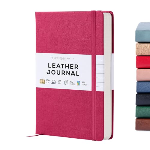 BEECHMORE BOOKS Lined Journal Notebook, 5.8" x 8.3", A5 160 Lined Pages, Hardcover Leather Journals for Women, Men, Writing and Notebooks for Work - 120 GSM Thick Paper, Gifts Box Included - color: Vibrant Pink, size: A5 - 5.8" x 8.3" Medium