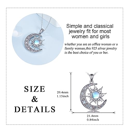 Sun and Moon Necklace for Women 925 Sterling Silver Celtic Crescent Moon Pendant Blue Opal/White Opal/Abelone Shell/Labradorite/Moonstone Jewelry Gift for Teen Girls - color: opal and moonstone