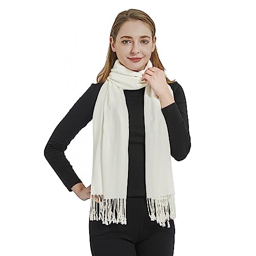 Soft Silky Pashmina Shawl Wraps Solid Colors Scarf for Wedding Evening Dresses - color: K-cream
