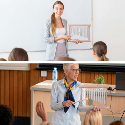 Classroom Chime for Attention Wooden Desk Meditation Wind Chime Bell with Mallet Teaching Aid Calm Down Signal for Teachers Quiet Management Tool Musical Percussion Instrument for Ornament
