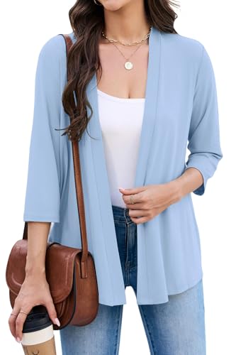 Yekaty 3/4 Sleeve Cardigan for Women Lightweight Thin Open Front Summer Soft Drape Cardigans - color: Light Blue, size: XX-Large
